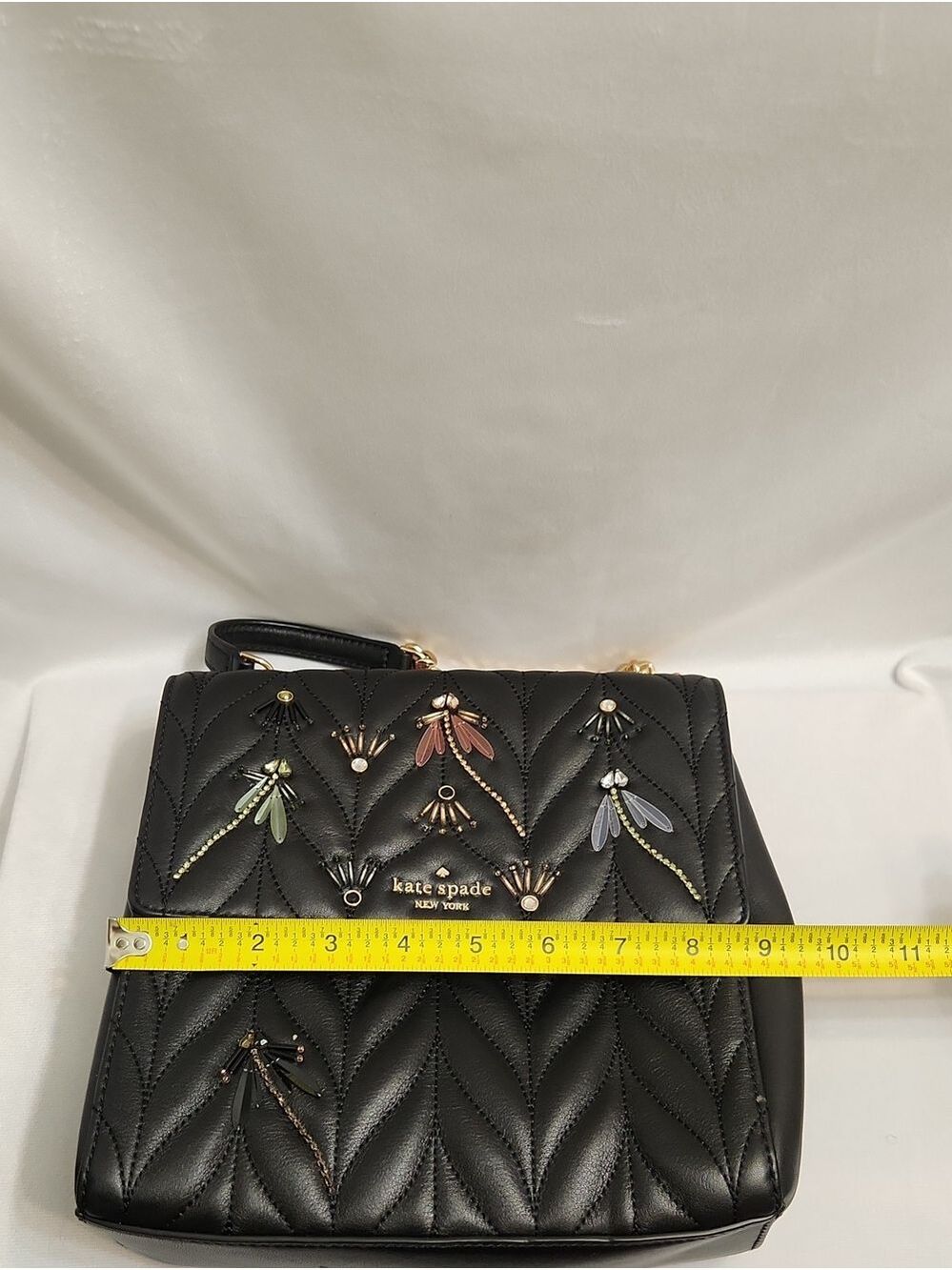 Kate Spade New York Briar Lane Quilted Dragonfly Gold Chain Strap Backpack - Picture 12 of 15